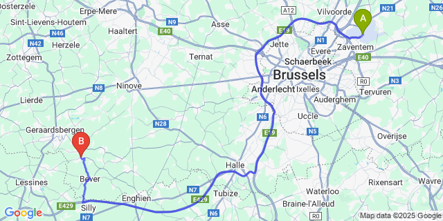 Map: Brussels Zaventem Airport (BRU) to Viane