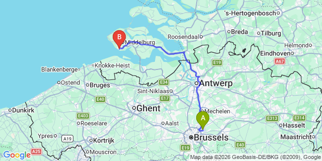 Map: Brussels Zaventem Airport (BRU) to Vlissingen