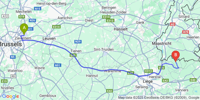 Map: Brussels Zaventem Airport (BRU) to Voeren