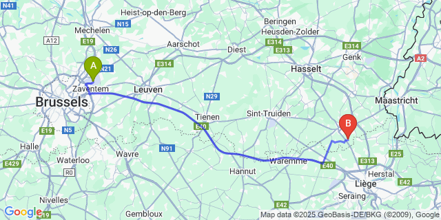 Map: Brussels Zaventem Airport (BRU) to Vreren