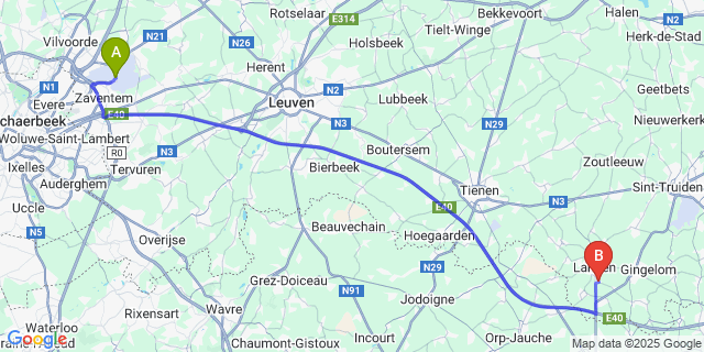 Map: Brussels Zaventem Airport (BRU) to Walsbets