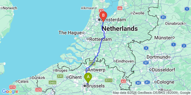 Map: Brussels Zaventem Airport (BRU) to Weesp