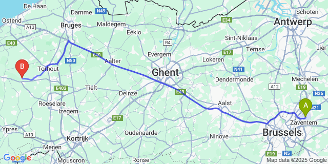 Map: Brussels Zaventem Airport (BRU) to Werken