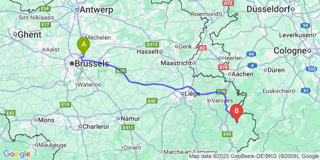 Map: Brussels Zaventem Airport (BRU) to Weywertz