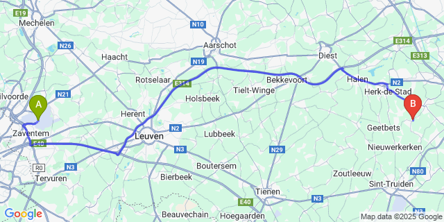 Map: Brussels Zaventem Airport (BRU) to Wijer