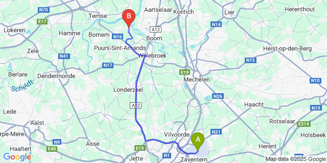 Map: Brussels Zaventem Airport (BRU) to Wintam