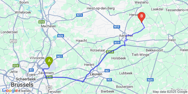 Map: Brussels Zaventem Airport (BRU) to Wolfsdonk