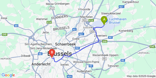 Map: Brussels Zaventem Airport (BRU) to Your Hotel, Brussels