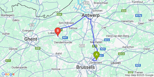 Map: Brussels Zaventem Airport (BRU) to Zele