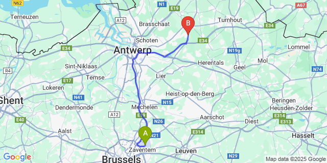 Map: Brussels Zaventem Airport (BRU) to Zoersel