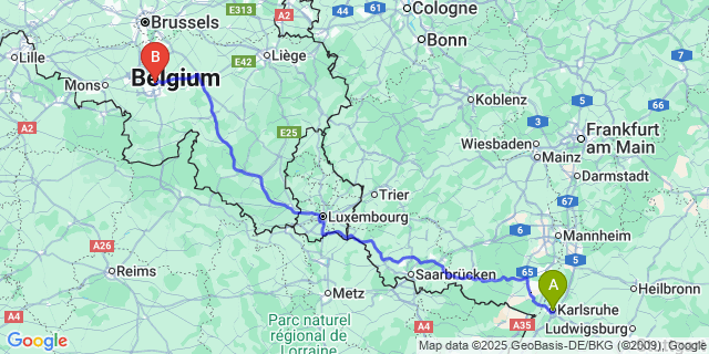 Map: Charleroi Airport Brussels South (CRL) to Eel