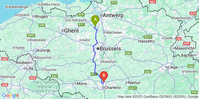 Map: Charleroi Airport Brussels South (CRL) to Eikevliet