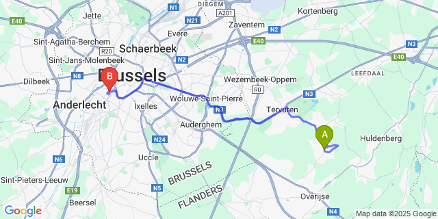 Map: Brussels Midi Train Station to Eizer
