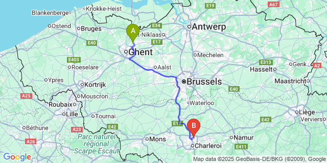 Map: Charleroi Airport Brussels South (CRL) to Hijfte