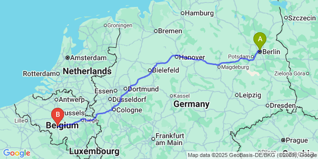 Map: Charleroi Airport Brussels South (CRL) to Postel