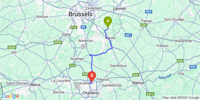 Map: Charleroi Airport Brussels South (CRL) to Terlanen