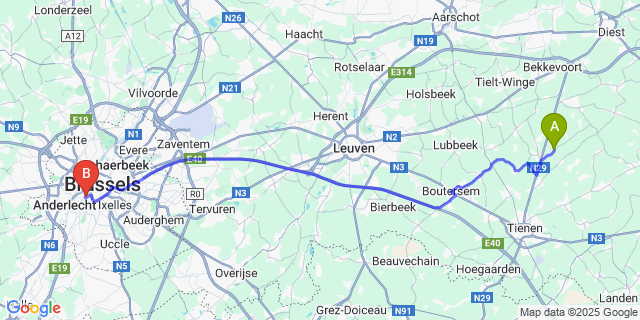 Map: Brussels Midi Train Station to Zuurbemde