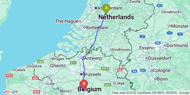 Map: Charleroi Airport Brussels South (CRL) to Baarn