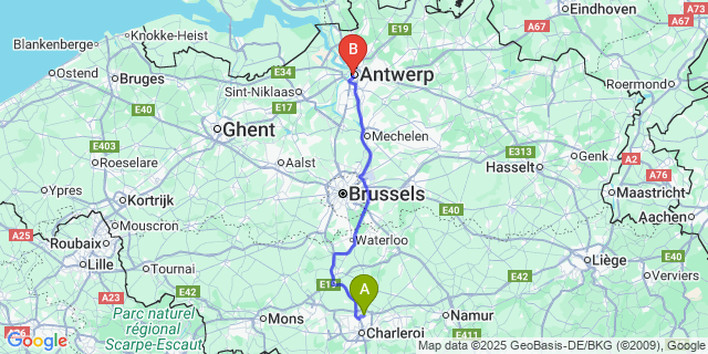 Map: Charleroi Airport Brussels South (CRL) to Adinkampzaal