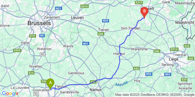 Map: Charleroi Airport Brussels South (CRL) to Alken