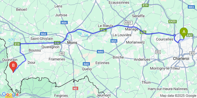 Map: Charleroi Airport Brussels South (CRL) to Angre