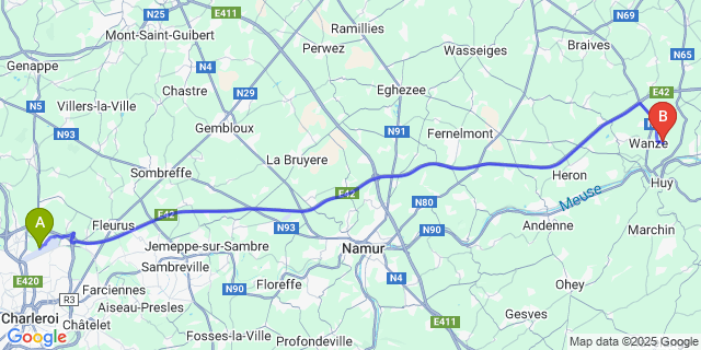 Map: Charleroi Airport Brussels South (CRL) to Antheit
