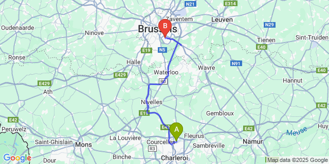Map: Charleroi Airport Brussels South (CRL) to Aparthotel Adagio Access Brussels Delta