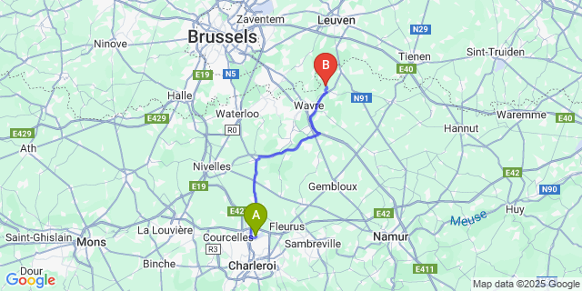 Map: Charleroi Airport Brussels South (CRL) to Archennes