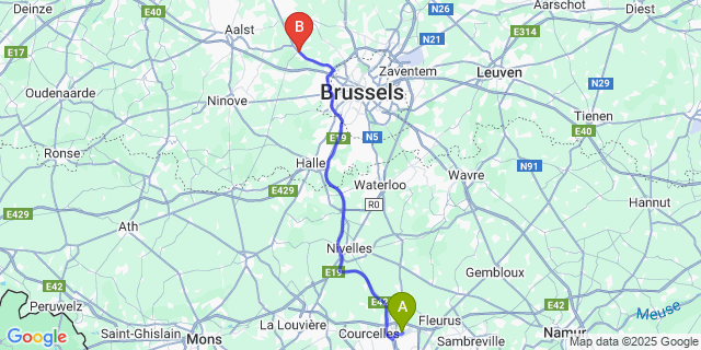 Map: Charleroi Airport Brussels South (CRL) to Asse