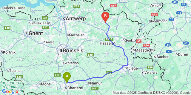 Map: Charleroi Airport Brussels South (CRL) to Balen