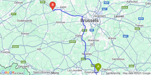 Map: Charleroi Airport Brussels South (CRL) to Bambrugge