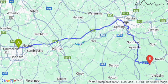 Map: Charleroi Airport Brussels South (CRL) to Basse-Bodeux