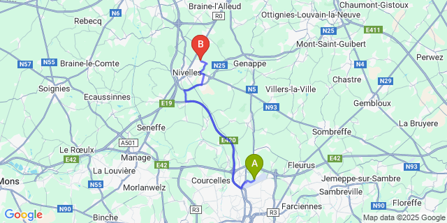 Map: Charleroi Airport Brussels South (CRL) to Baulers