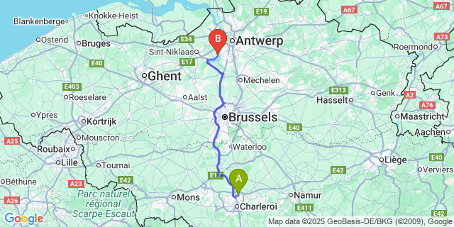 Map: Charleroi Airport Brussels South (CRL) to Bazel