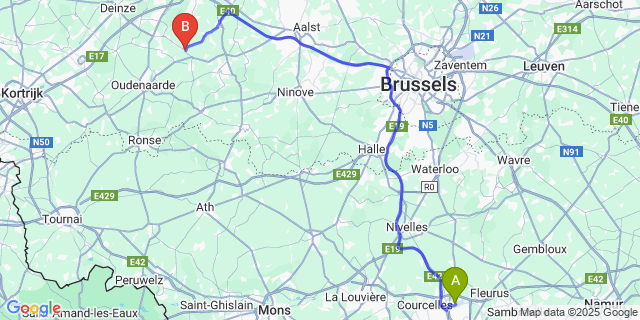 Map: Charleroi Airport Brussels South (CRL) to Beerlegem