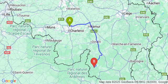 Map: Charleroi Airport Brussels South (CRL) to Bellefontaine