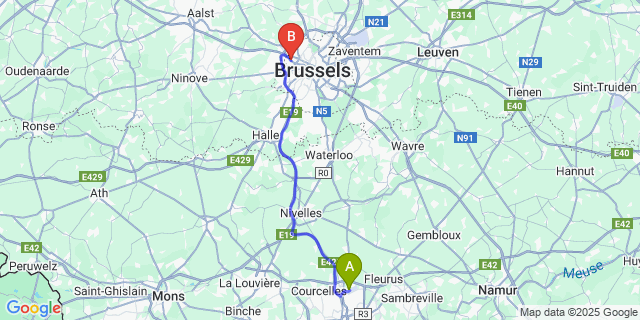 Map: Charleroi Airport Brussels South (CRL) to Berchem-Sainte-Agathe