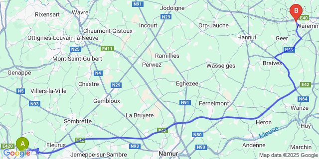 Map: Charleroi Airport Brussels South (CRL) to Berloz