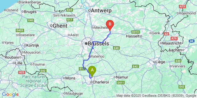 Map: Charleroi Airport Brussels South (CRL) to Betekom