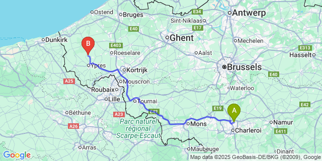 Map: Charleroi Airport Brussels South (CRL) to Bikschote
