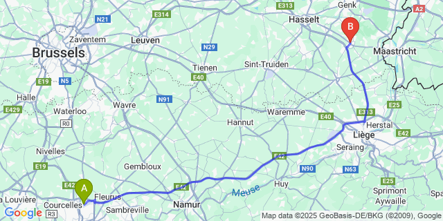 Map: Charleroi Airport Brussels South (CRL) to Blizen