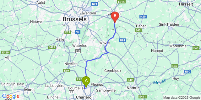 Map: Charleroi Airport Brussels South (CRL) to Blanden