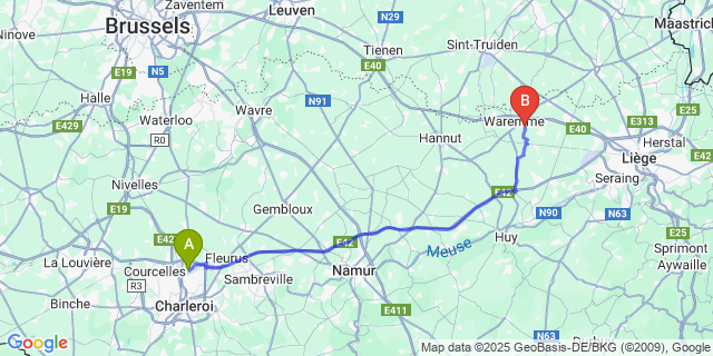 Map: Charleroi Airport Brussels South (CRL) to Bleret