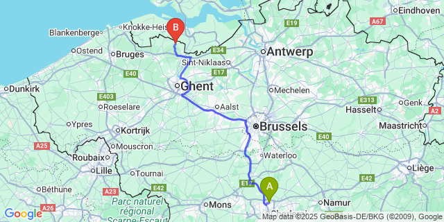 Map: Charleroi Airport Brussels South (CRL) to Boekhoute