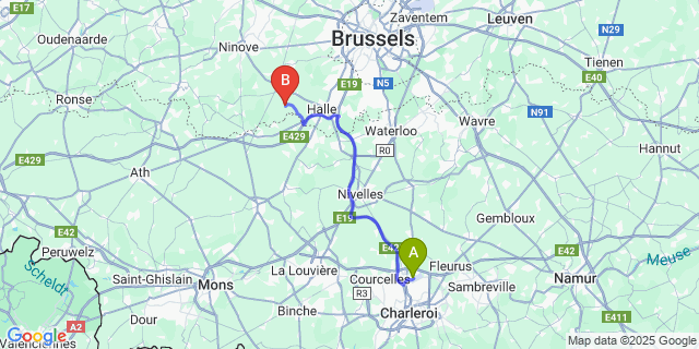 Map: Charleroi Airport Brussels South (CRL) to Bogaarden
