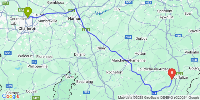 Map: Charleroi Airport Brussels South (CRL) to Bonnerue
