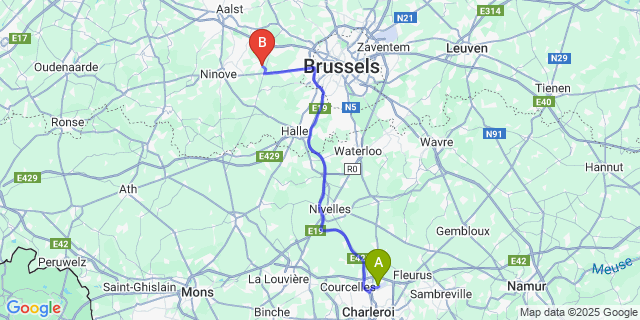 Map: Charleroi Airport Brussels South (CRL) to Borchtlombeek