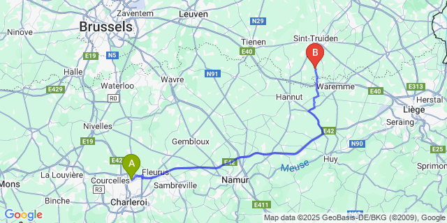 Map: Charleroi Airport Brussels South (CRL) to Borlo