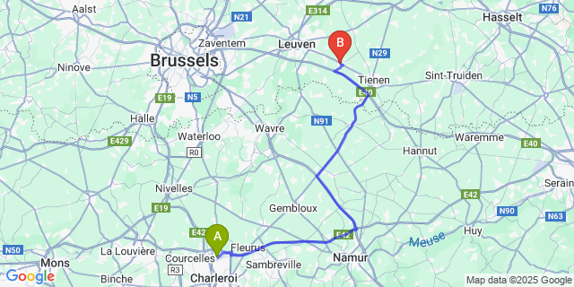 Map: Charleroi Airport Brussels South (CRL) to Boutersem