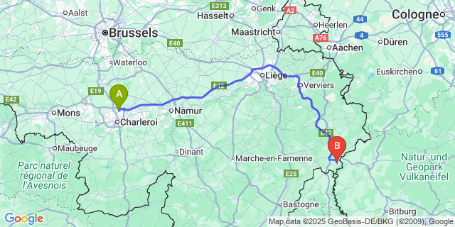 Map: Charleroi Airport Brussels South (CRL) to Bracht